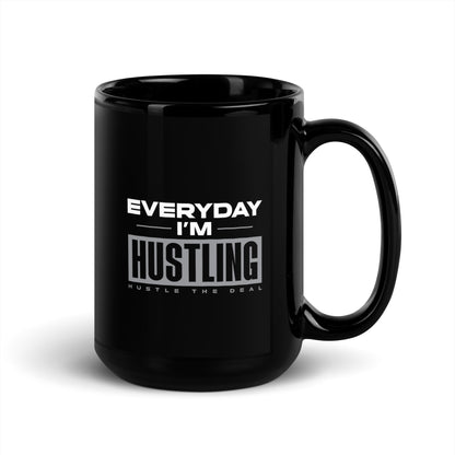 Everyday I'm Hustling black glossy coffee mug