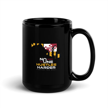 Hustle The Deal Maryland Flag coffee mug with No One Hustles Harder design