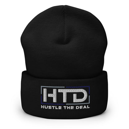 Black cuffed beanie with embroidered HTD logo