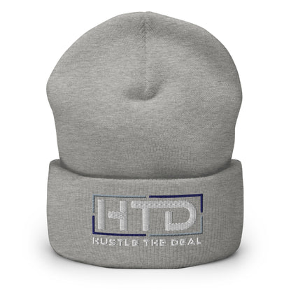 Grey cuffed beanie with embroidered HTD logo