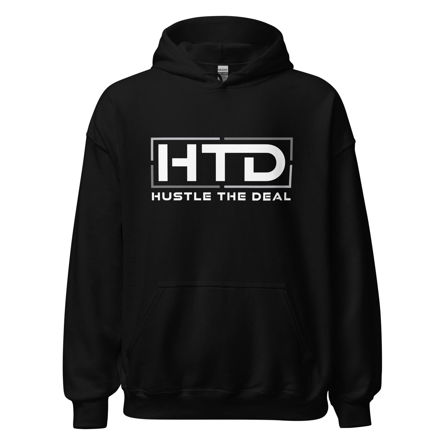 Black HTD Signature Hoodie with bold Hustle The Deal logo graphic