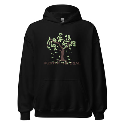 Black Money Tree motivational hoodie with dollar-bill leaves graphic