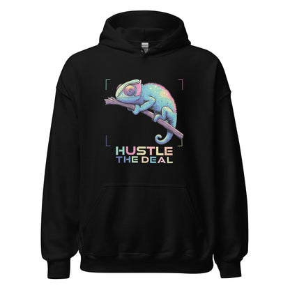 Chameleon graphic black hoodie with colorful chameleon design