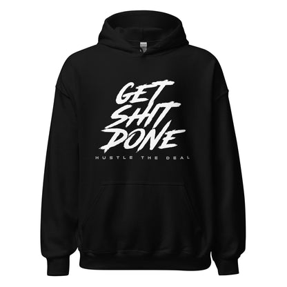 Get Shit Done black motivational hoodie with bold text graphic