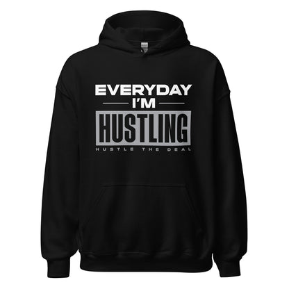 Black Everyday I'm Hustling motivational hoodie with bold graphic text