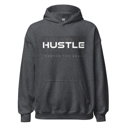 Grey Shadow Hustle motivational hoodie with layered HUSTLE graphic