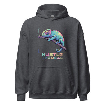 Chameleon graphic grey hoodie with colorful chameleon design