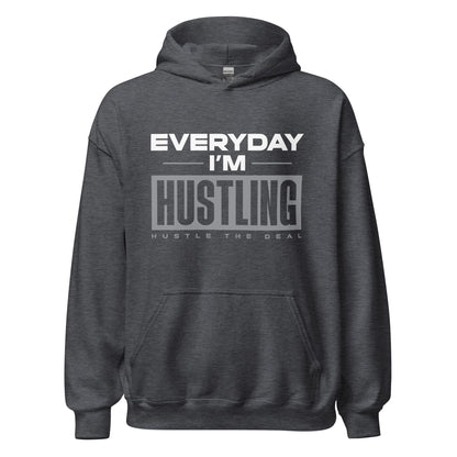 Grey Everyday I'm Hustling motivational hoodie with bold graphic text