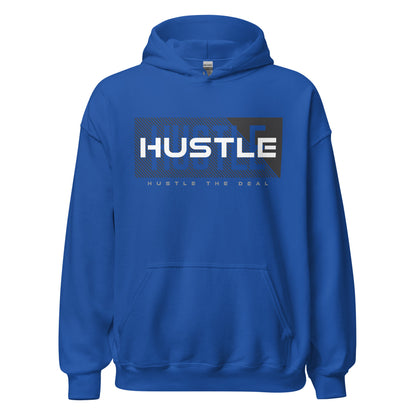 Blue Shadow Hustle motivational hoodie with layered HUSTLE graphic