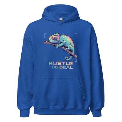 Chameleon graphic blue hoodie with colorful chameleon design