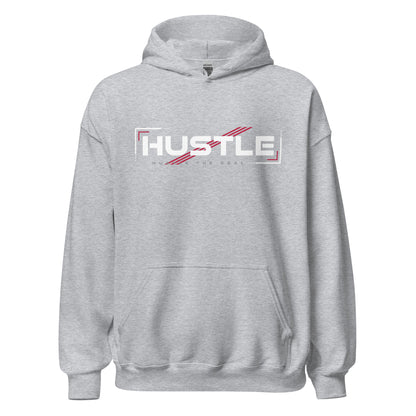 Light Grey Classic Hustle motivational hoodie with bold HUSTLE graphic design