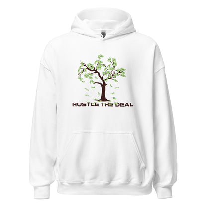 White Money Tree motivational hoodie with dollar-bill leaves graphic