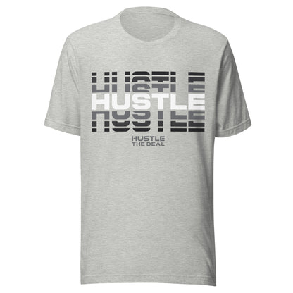Grey Heather Reflective Hustle Graphic T-Shirt with layered hustle design