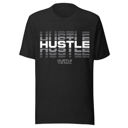 Black Heather Reflective Hustle Graphic T-Shirt with layered hustle design