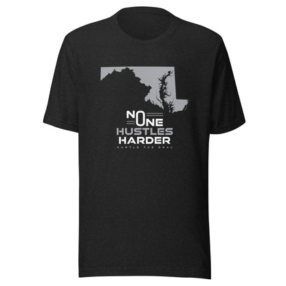 Black t-shirt featuring Maryland state outline graphic