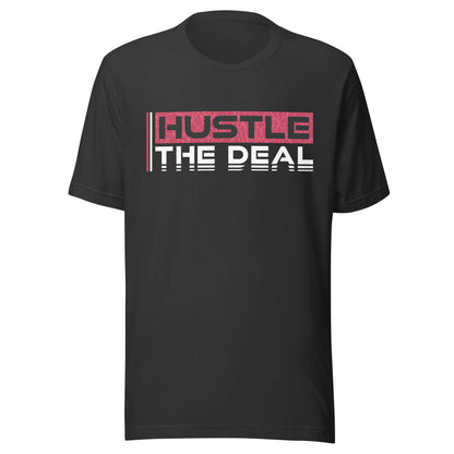 Dark grey Red Hustle graphic t-shirt with red Hustle The Deal design