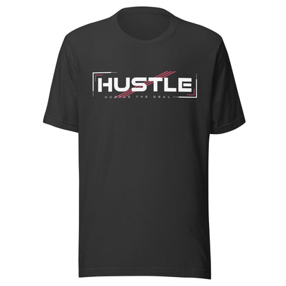 Dark grey Hustle graphic t-shirt with minimalist Hustle The Deal design