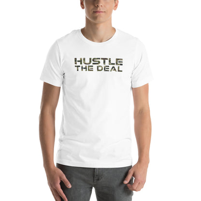 White Camouflage Hustle The Deal T-Shirt with camo logo graphic