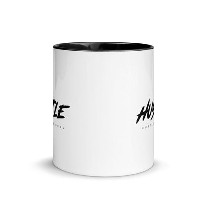 Hustle The Deal Hustle coffee mug with black rim, handle, and interior