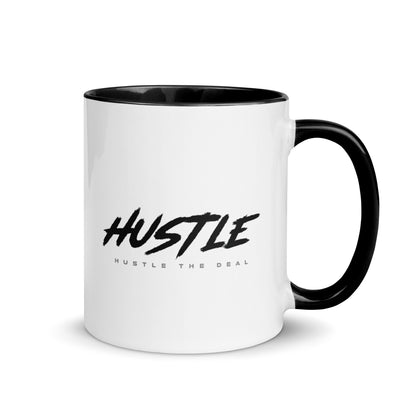Hustle The Deal Hustle coffee mug with black rim, handle, and interior